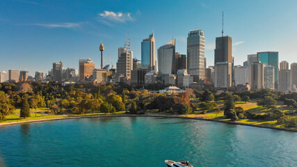 Aerial view of Sydney skyline from Sydney Harbour