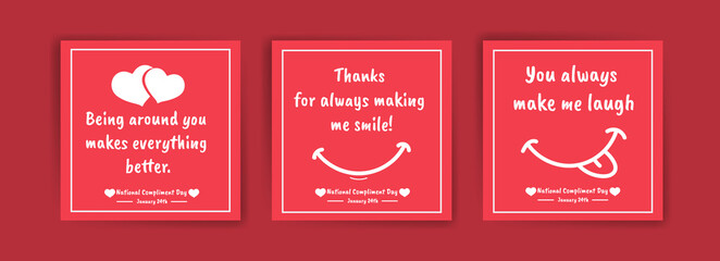 National Compliment Day. January 24th. Social media post templates, banners, cards, posters with text.