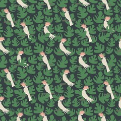 Vector element of seamless pattern. Paper design. Green leaves and cockatoo
