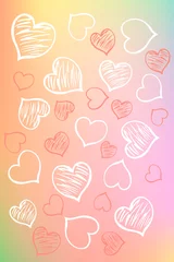 Foto op Canvas Delicate pastel pink green background with hearts of hand drawing. Love concept for valentine's day. Vector illustration for design cover, banner, web, poster. © Liubov