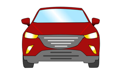 Vorderansicht eines roten Autos vor weißem Hintergrund, Front
