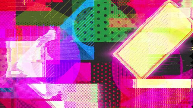 ノイジーなポップでカラフルな図形のアブストラクト　ループ