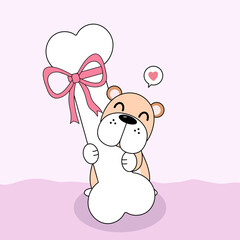 Vector celebratioin of cute dog with big bone and pink bow.