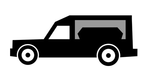 Hearse and funeral car - vehicle for transportation of dead aand deceased person after death. Vector illustration isolated on white.