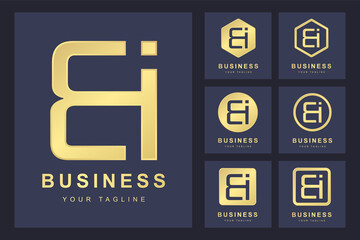 Initial Letter BI with Several Version, Elegant Golden Logo Template