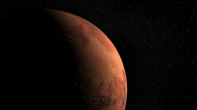 3d rendered animation of planet Mars and stars background