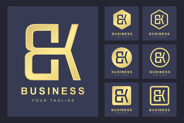 Initial Letter BK with Several Version, Elegant Golden Logo Template