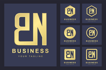 Initial Letter BN with Several Version, Elegant Golden Logo Template
