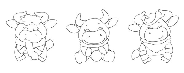 Year of the bull. Coloring bulls. New Year. Vectron illustration on white background.
