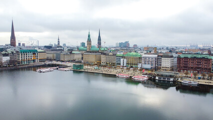 Beautiful City Center of Hamburg with Alster River - travel photography