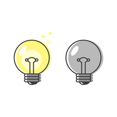 Light bulb icon. Glowing and turned off electric bulb. Outline thin line flat style illustration. Isolated on white background. 