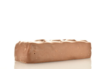 One sweet chocolate bar, close-up, isolated on white.