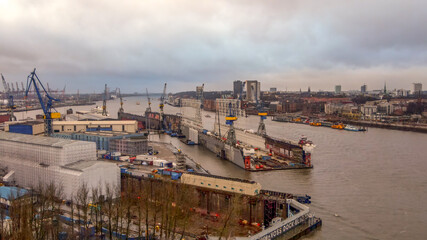 Port of Hamburg from above on a cloudy day - travel photography