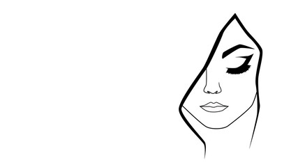 Beauty black and white silhouette, face of woman. Line art, female face with eyes down. Beauty salon icon