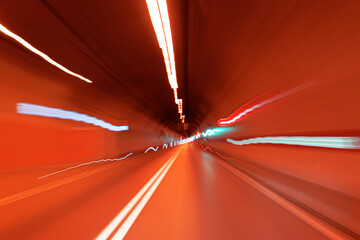 Road in an underground tunnel. Shooted with motion blur. Abstract View.