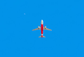 A passenger plane high in the sky