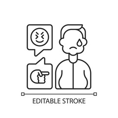 Weight-based cyberbullying linear icon. Bodyshaming. Offensive comments to overweight person. Thin line customizable illustration. Contour symbol. Vector isolated outline drawing. Editable stroke