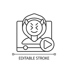 Video shaming linear icon. Cyberbullying and cyberharassment. Watch online content. Thin line customizable illustration. Contour symbol. Vector isolated outline drawing. Editable stroke