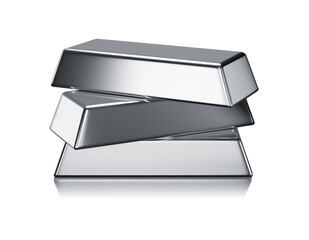 Silver gold ingots isolated is on white background with clipping path 3D rendering