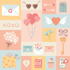 Valentines pattern, seamless vector repeat of love, romance, for greeting card, fabric or giftware.