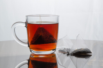 Pyramid-shaped tea bags.Homemade tea party.