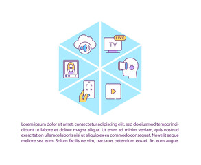New media concept icon with text. Live TV broadcast. Watch video. Interactive technology PPT page vector template. Brochure, magazine, booklet design element with linear illustrations