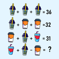 Mathematical riddle, educational game for children and adults, rebus.Riddle for the mind. Riddle with numbers. Vector. Mathematical rebus. Result. Crossword for social networks