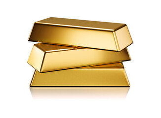 Three Gold ingots stack isolate is on white background 3D rendering