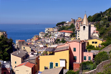Fototapeta na wymiar Village of Riomaggiore, a commune in the province of La Spezia, situated in a small valley in the Liguria region of Italy