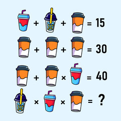 Mathematical riddle, educational game for children and adults, rebus.Riddle for the mind. Riddle with numbers. Vector. Mathematical rebus. Result. Crossword for social networks