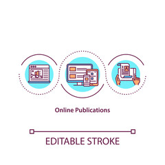Online publications concept icon. Internet article. Digital content. Electronic book. Journalism idea thin line illustration. Vector isolated outline RGB color drawing. Editable stroke