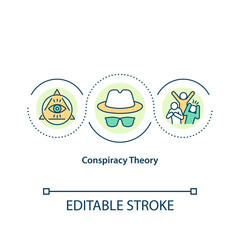 Conspiracy theory concept icon. Secret political plot. Public control, society manipulation. Journalism idea thin line illustration. Vector isolated outline RGB color drawing. Editable stroke