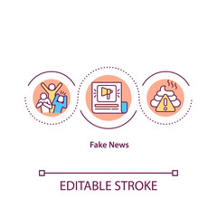 Fake news concept icon. False facts in publication. Misleading online article. Social propaganda. Journalism idea thin line illustration. Vector isolated outline RGB color drawing. Editable stroke