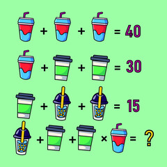 Mathematical riddle, educational game for children and adults, rebus.Riddle for the mind. Riddle with numbers. Vector. Mathematical rebus. Result. Crossword for social networks