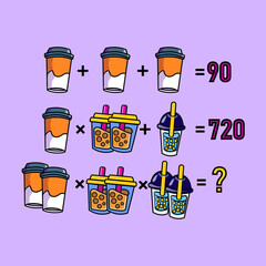 Mathematical riddle, educational game for children and adults, rebus.Riddle for the mind. Riddle with numbers. Vector. Mathematical rebus. Result. Crossword for social networks