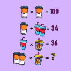 Mathematical riddle, educational game for children and adults, rebus.Riddle for the mind. Riddle with numbers. Vector. Mathematical rebus. Result. Crossword for social networks