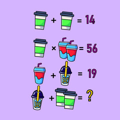 Mathematical riddle, educational game for children and adults, rebus.Riddle for the mind. Riddle with numbers. Vector. Mathematical rebus. Result. Crossword for social networks