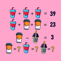 Mathematical riddle, educational game for children and adults, rebus.Riddle for the mind. Riddle with numbers. Vector. Mathematical rebus. Result. Crossword for social networks