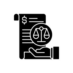 Balance sheet black glyph icon. Financial statement that reports about company money assets and business shareholders equities. Silhouette symbol on white space. Vector isolated illustration