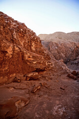 Red rock formations in the Moon Valley in the Atacama Desert, Antofagasta, Chile