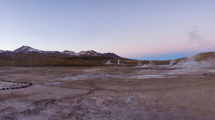 Dawn at El Tatio geysers field in the Atacama Desert, Antofagasta, Chile