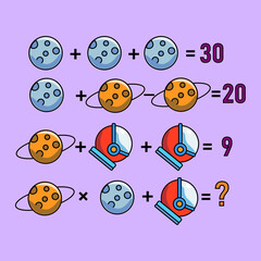 Mathematical riddle, educational game for children and adults, rebus.Riddle for the mind. Riddle with numbers. Vector. Mathematical rebus. Result. Crossword for social networks