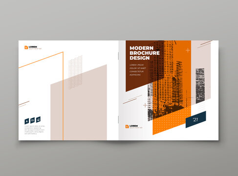 Square Brochure template design. Orange Corporate business annual report, catalog, magazine, flyer mockup. Modern layout with dynamic abstract background. Creative concept dynamic Vector