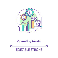 Operating assets concept icon. AM component idea thin line illustration. Contributing to generating revenue. Business operations. Vector isolated outline RGB color drawing. Editable stroke