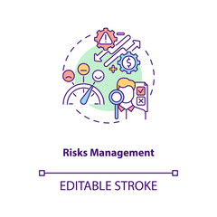 Risks management concept icon. Asset management benefit idea thin line illustration. Risks identification, evaluation and prioritization. Vector isolated outline RGB color drawing. Editable stroke