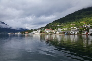 Fototapeta na wymiar Ullensvang, town in fiord Norway