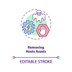Removing hosts assets concept icon. Asset management benefit idea thin line illustration. Deleting additional cost basis. Asset-clean-up. Vector isolated outline RGB color drawing. Editable stroke