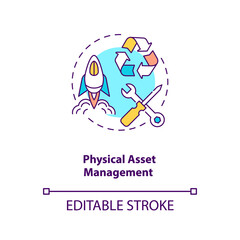 Physical asset management concept icon. Asset management type idea thin line illustration. Economic, commercial, exchange value item. Vector isolated outline RGB color drawing. Editable stroke