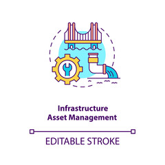 Infrastructure asset management concept icon. AM type idea thin line illustration. Maintaining and expanding public infrastructure. Vector isolated outline RGB color drawing. Editable stroke