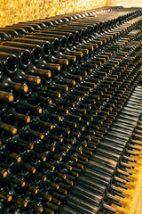 bottles of wine in  old cellar in center of Eger, Northern Hungary